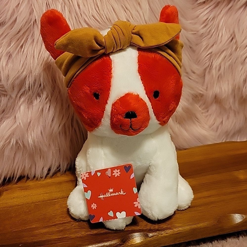 Hallmark red and white stuffed puppy w/girls headband & popit bracelet NWT